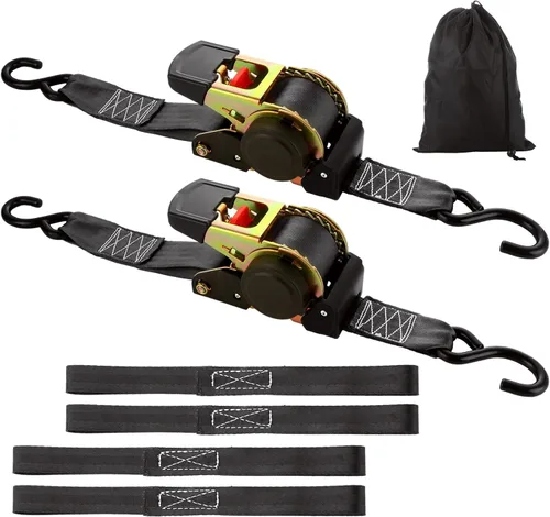 YAYODS Paquete de 2 correas de trinquete retráctiles de 2 pulgadas, correas de amarre autoretráctiles de 15 pies con bolsa de almacenamiento,