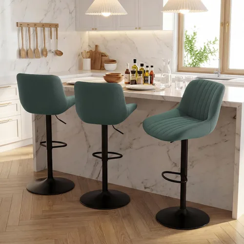 Miniatura 9 de Nalupatio Juego de 1 taburetes de bar, taburetes de bar giratorios modernos ajustables con respaldo, sillas de isla de tela de rendimiento de altura