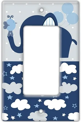 Miniatura 6 de Placa decorativa para interruptor de pared, elefante bebé en placa de interruptor de decoración azul, linda ilustración perfecta para habitación