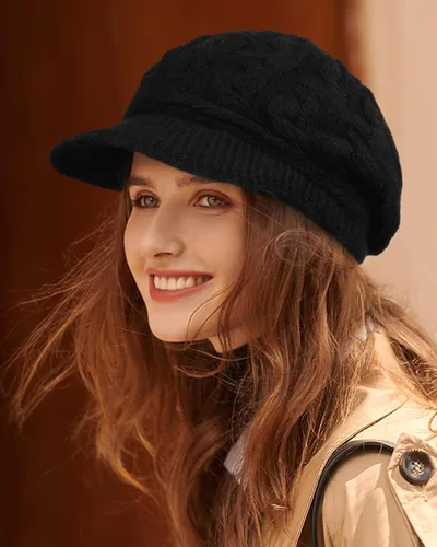 Miniatura 5 de FURTALK Gorros de punto de invierno con visera doble forro suave para mujer, cálidos y elegantes, gorros de nieve holgados