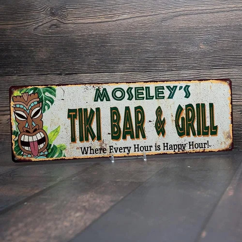Miniatura 4 de Letrero personalizado de TIKI BAR & GRILL para decoración de cabaña, bares, decoración de parrilla, accesorios hawaianos, patio, playa, tabla
