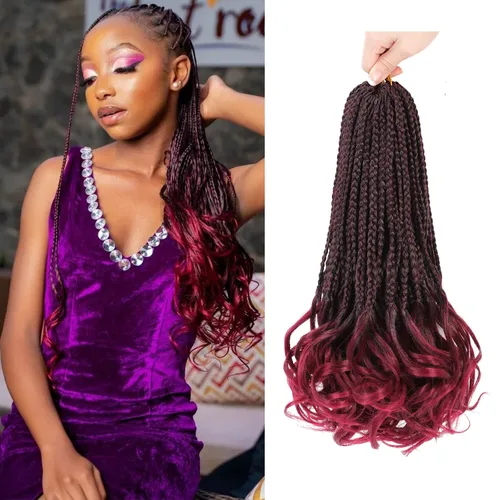 Miniatura 17 de Trenzas de ganchillo rizadas francesas de 22 pulgadas, 8 paquetes, trenzas de caja diosa grises para mujeres, de ganchillo pre-trenzadas con Trenzas