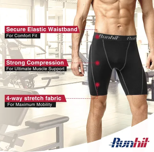 Miniatura 3 de Runhit - Pantalones cortos deportivos de compresión para hombre, de elastano para correr y entrenar