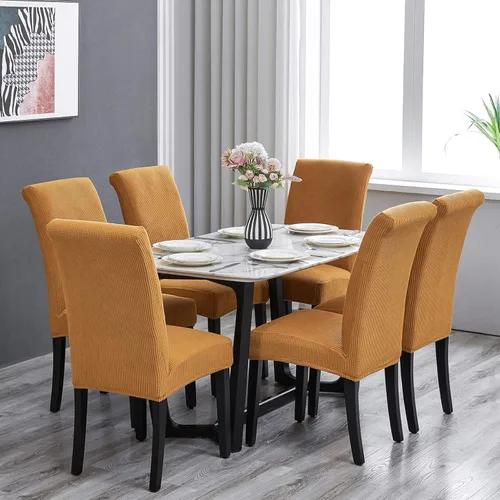 Miniatura 2 de Juego de 4 fundas elásticas para sillas de comedor, fundas extraíbles lavables para sillas de comedor, fundas de asiento para sillas de comedor