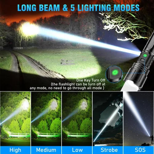 Miniatura 7 de Hoxida Linternas 2000 Lúmenes Altos Recargables, Linterna LED Súper Brillante