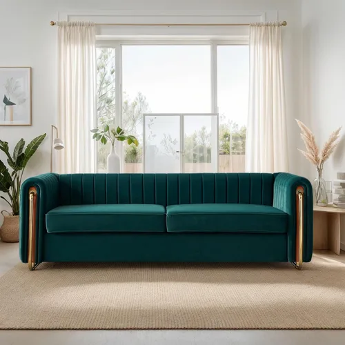 Miniatura 23 de KEIKI Sofá Chesterfield de terciopelo con botones capitoné de 87 pulgadas con cojines de espuma de alta densidad, moderno sofá de 3 plazas con Negro