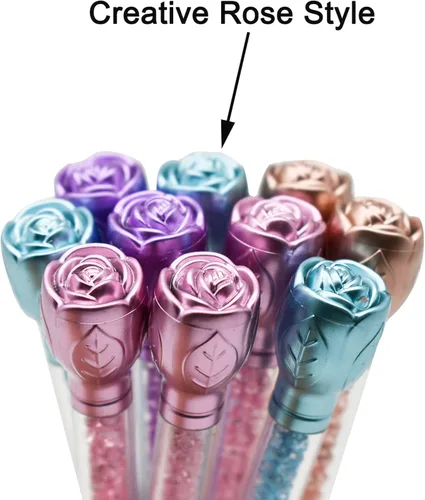 Miniatura 3 de Maydahui 12 bolígrafos retráctiles con diseño de rosas y flores, de cristal, de arena movediza, tinta negra, para escuela, boda, fiesta