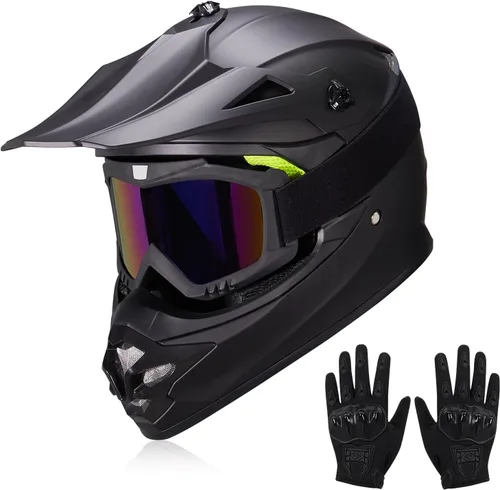 Miniatura 12 de cascos para niños y jóvenes de bicicleta todoterreno, motocross, ATV, BMX, MX, bicicleta todoterreno, casco de motocicleta J-01 con gafas y guantes