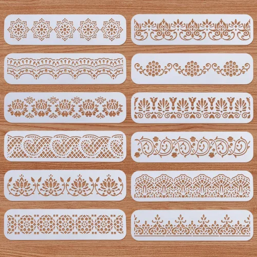 ORIGACH 12 Piezas Plantilla de Borde de Flores, Plantilla de PET con Borde de Mandala Ornamentada para Pintura de Pared, Plantillas de Pintura con