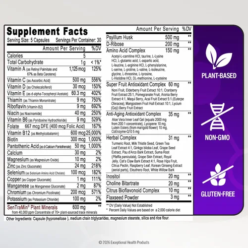 Miniatura 5 de Immuno 150, suplemento para el sistema inmune, repleto de 70 minerales vegetales, 13 vitaminas esenciales y 68 nutrientes adicionales - 150 cápsulas