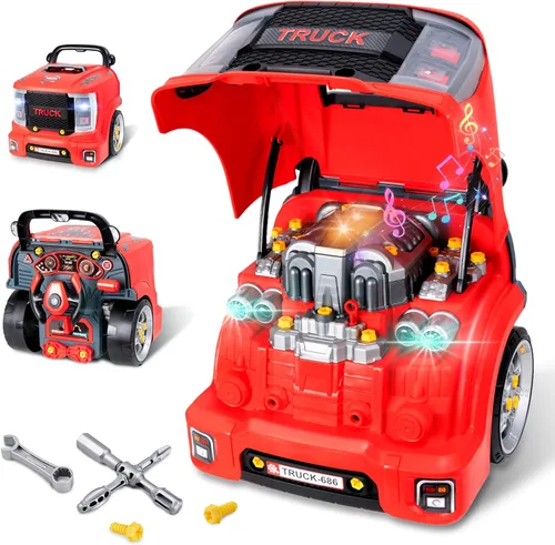 POFJOEQ Juguete interactivo de motor de camión con piezas extraíbles, luces y sonidos, aspirante a joven mecánico, chispa creatividad y habilidades