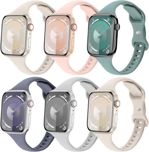 Miniatura 18 de 6 Pack de Correas delgadas y finas compatibles con Apple Watch 38mm 40mm 41mm 42mm 44mm 45mm 46mm 49mm para mujeres y hombres, correas de repuesto