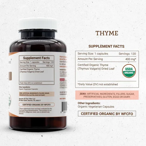 Miniatura 4 de Secrets of the Tribe Tomillo 120 Cápsulas, 400 mg, USDA Organic Thyme (Thymus Vulgaris) Hoja Seca (120 Cápsulas)