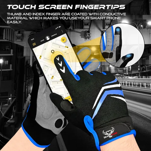 Miniatura 6 de BEAST RAGE Full Finger Cycling Gloves with Padding for Men Women, Anti-Slip, Shock Absorbing, Breathable, Touchscreen Mountain Bike Gloves for BMX