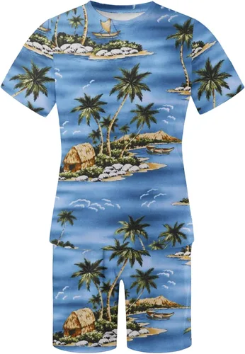 Miniatura 4 de Conjunto deportivo para hombre, conjunto de 2 piezas, camiseta hawaiana de manga corta y pantalones cortos, traje deportivo casual para la playa