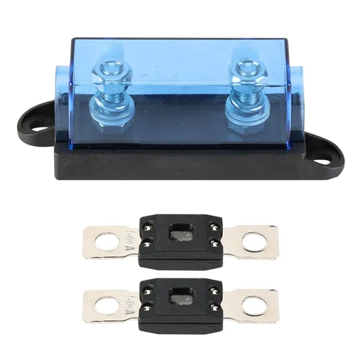 Miniatura 37 de GLOSO Portafusible Mega atornillado con cubierta negra (fusible no incluido) Perno M8 Clasificación de 500 amperios