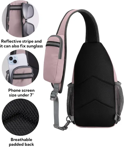 Miniatura 24 de WATERFLY Bolsa pequeña de senderismo: mochila cruzada para el pecho, mochila para hombres y mujeres con correa de hombro agradable a la piel