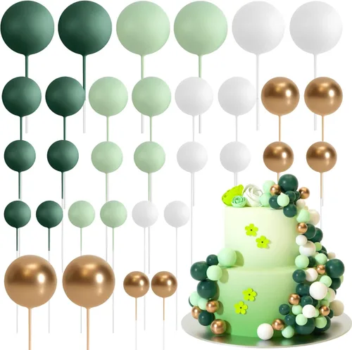 Miniatura 9 de ASTARON 32 piezas de decoración de bolas para pastel, mini globos, palos para decoración de pastel, bolas de espuma, púas para pastel, bolas