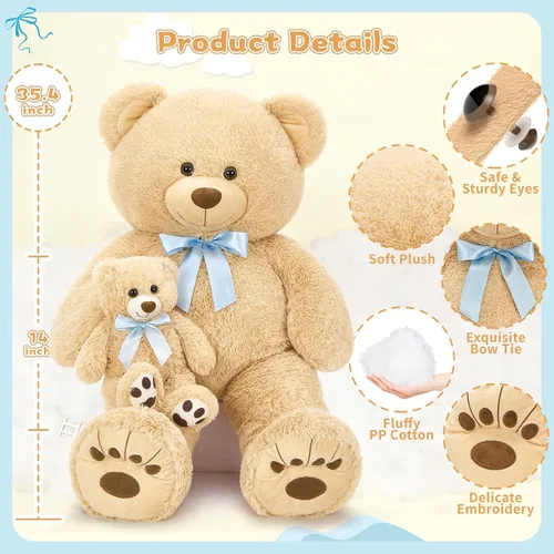 Miniatura 6 de MorisMos Oso de Peluche Gigante Animal de Peluche con Osos Bebé, 35.4'' Oso Grande de Peluche Mamá, 3 Pequeños Osos de Peluche Animales de Peluche a