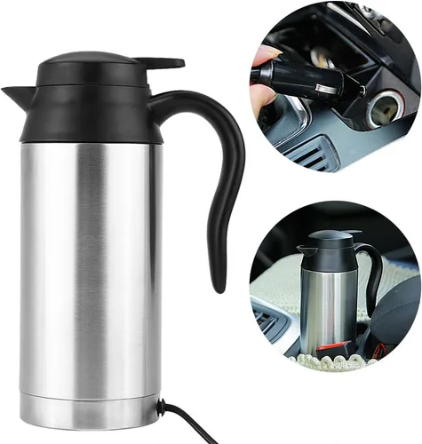 Miniatura 2 de Acouto Hervidor eléctrico de acero inoxidable para coche, 25.4 fl oz, 12 V, calentador de cigarrillos, calentador de agua portátil para té