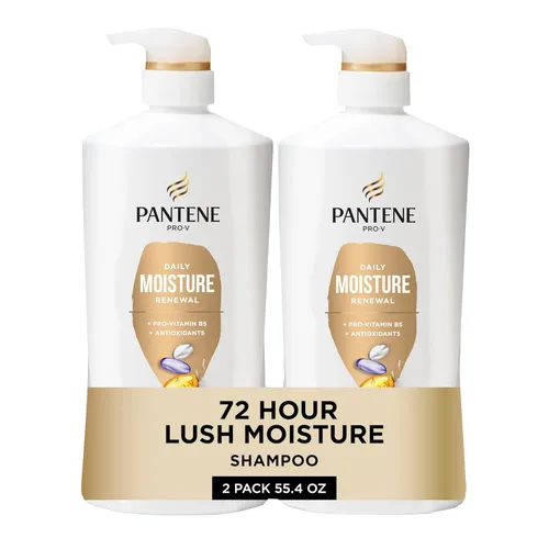 Pantene Champú, renovación diaria de la humedad, nutrientes Pro-V para cabello seco, teñido y lacio a rizado, hidratación y suavidad de 72 horas,