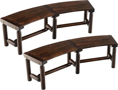 Miniatura 10 de Tangkula Banco de patio curvo, banco de comedor de madera carbonizada, asiento espacioso y con listones, carga máxima de 710 LBS, banco de 2 plazas