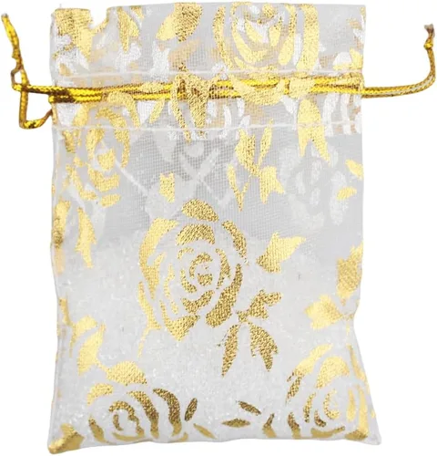 Miniatura 25 de QIANHAILIZZ Paquete de 100 bolsas de regalo de organza con forma de corazón de flores de 2.8 x 3.5 pulgadas, bolsa de regalo para dulces, bolsa