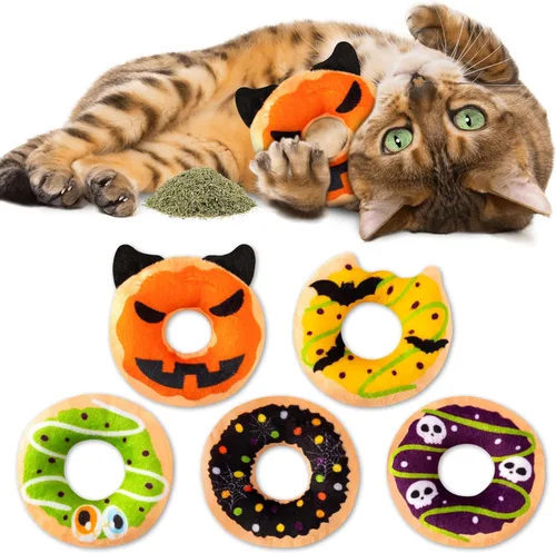 Miniatura 10 de L1rabe Goldfish - Juguetes de peluche para gatos – 5P Día de apreciación del gato negro colorido en forma de pez, juguetes divertidos para mascotas