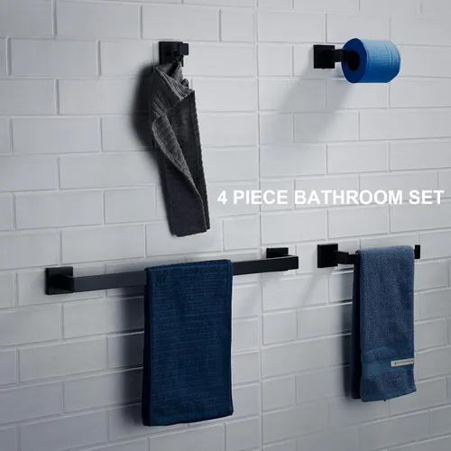 Miniatura 8 de BAGNOLUX Juego de 4 accesorios de baño negro mate, juego de 4 piezas, toallero de baño de acero inoxidable, toalleros negros para baño montado
