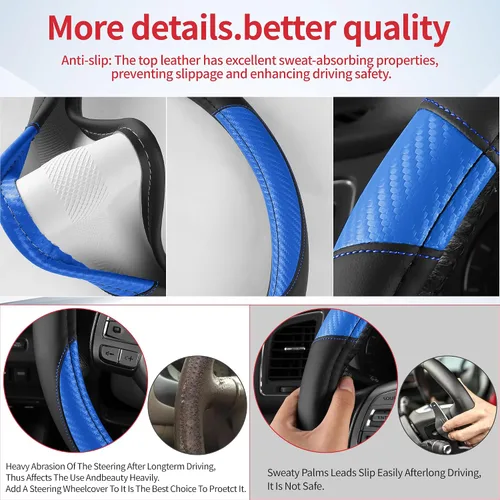 Miniatura 6 de Funda antideslizante de piel de napa para volante de automóvil, accesorios universales para automóvil para mujeres y hombres, apto para SUV de 14