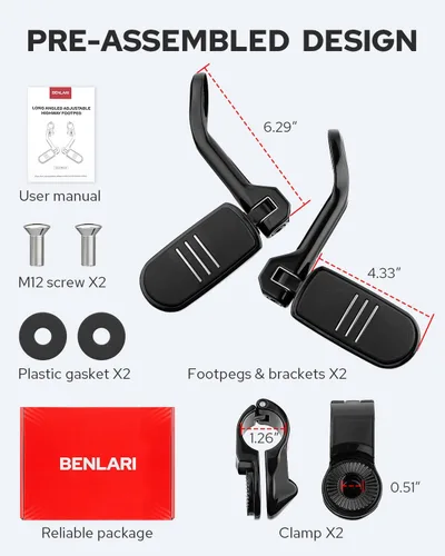 Miniatura 6 de Benlari Estriberas de Carretera, Estriberas Ajustables de Acero Inoxidable 304 de 1.25" Compatibles con Harley Touring Street Glide Softail Dyna