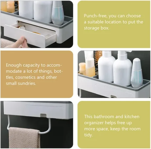 Miniatura 3 de Estante de esquina para ducha, baño, estantes flotantes, soporte para toallas de baño, estantes ajustables, riel para colgar en la pared