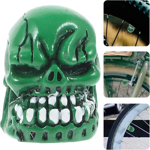 Miniatura 8 de 4pcs Skull Shaped Valve Stem Caps Green Resin Tire Valve Caps Car Motorcycle Bicycle Decorative Accessories