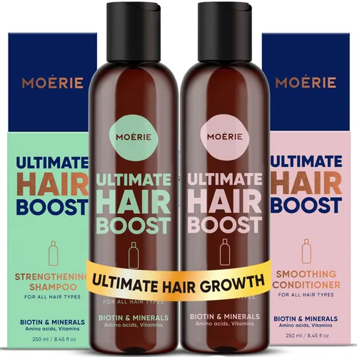 Moerie Champú y acondicionador para el crecimiento del cabello para mujeres y hombres, solución de pérdida de cabello con biotina y romero, champú y