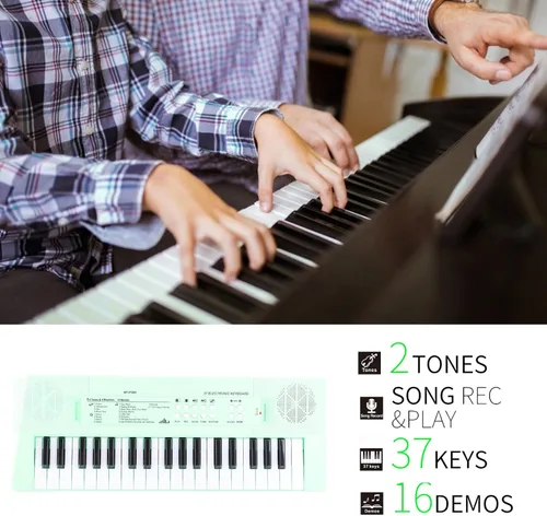 Miniatura 3 de Piano eléctrico de 37 teclas Teclado para principiantes con micrófono Carga USB de doble potencia o baterías verde