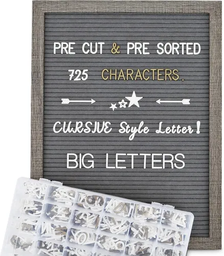 Miniatura 10 de Tablero de letras de fieltro – precortadas y clasificadas, 725 caracteres blancos y dorados, letras cursivas, grandes, cambiables con soporte
