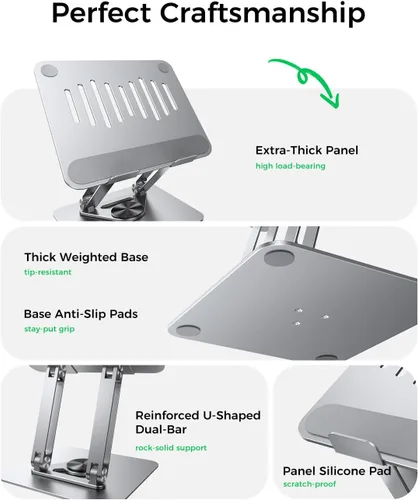 Miniatura 2 de MAGIC JOHN Soporte ajustable para laptop para escritorio, soporte elevador plegable giratorio de 360°, diseño ergonómico, soporte para computadora