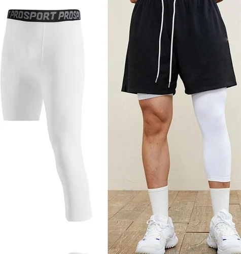 Miniatura 2 de Pantalones de compresión para hombre, mallas de compresión de una pierna para baloncesto, capri 3/4, leggings atléticos, capa base de secado fresco