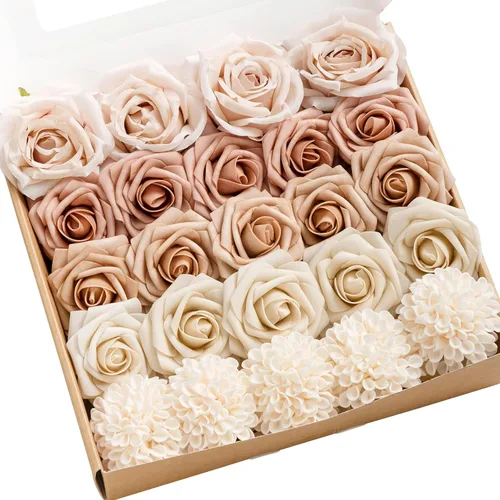 Miniatura 37 de Ling's moment Flores Artificiales de Seda Falsa Hortensias Rosas de Espuma Gardenias Falsas Combo para Bricolaje Ramos de Boda Centros de Mesa