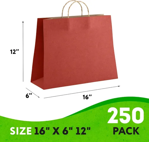 Miniatura 2 de Bolsas de papel kraft con asas. Bolsas de papel biodegradables de 150 GSM con asas para cualquier ocasión, Rojo
