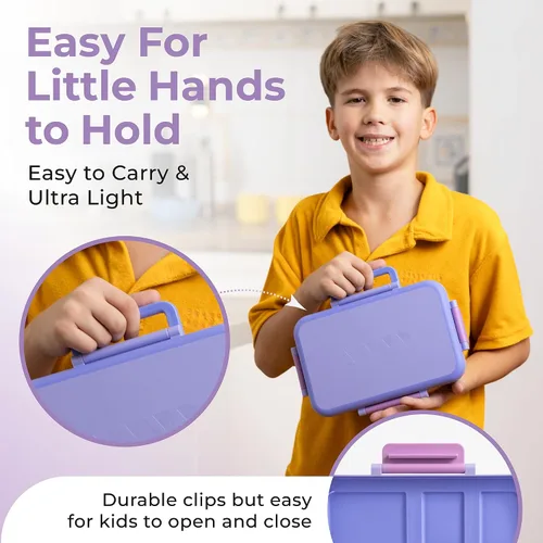 Miniatura 8 de ovve Lonchera Bento para niños y cubiertos – Lonchera para niños a prueba de fugas, insertos intercambiables, sin BPA, recipientes aptos para Púrpura