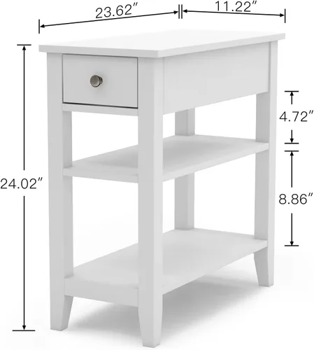 Miniatura 2 de Mesa auxiliar ChooChoo para sala de estar, mesa auxiliar estrecha con cajón y estante, mesa auxiliar de sofá de 3 niveles para espacios pequeños