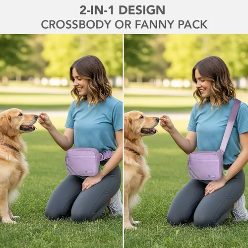 Miniatura 6 de PetAmi Bolsa de paseo para perros, bolsa cruzada para entrenamiento de mascotas, correr con dispensador de bolsas de excrementos, cinturón ajustable