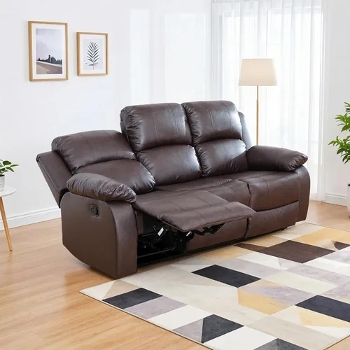 Miniatura 12 de Faux Leather Manual Recliner Sofa Set, 3 Piece Living Room Furniture Set, Loveseat Reclining Couch and 2 Recliner Chairs for RV Home Theater (Black)