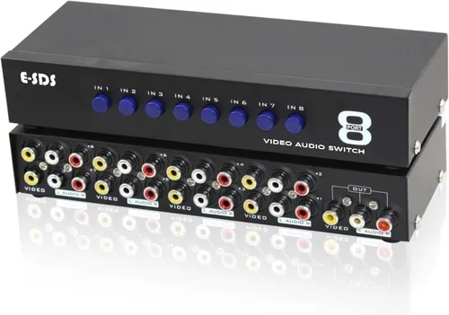 E-SDS Conmutador RCA de 8 vías Conmutador AV 8 en 1 Salida Video compuesto L/R Caja selector de audio para consolas de juegos DVD STB