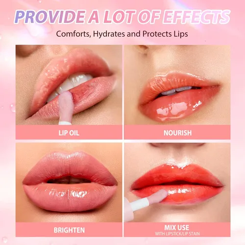 Miniatura 8 de LANGMANNI Aceite labial hidratante, brillo labial sin adherencia, bálsamo labial para el cuidado de los labios, aceite labial con sabor a fruta