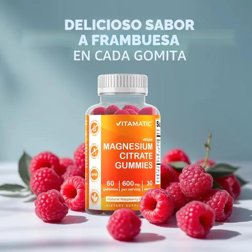 Miniatura 5 de Vitamatic Gomitas de magnesio de 600 mg por porción, 60 veganas para relajación, músculos, huesos y apoyo energético
