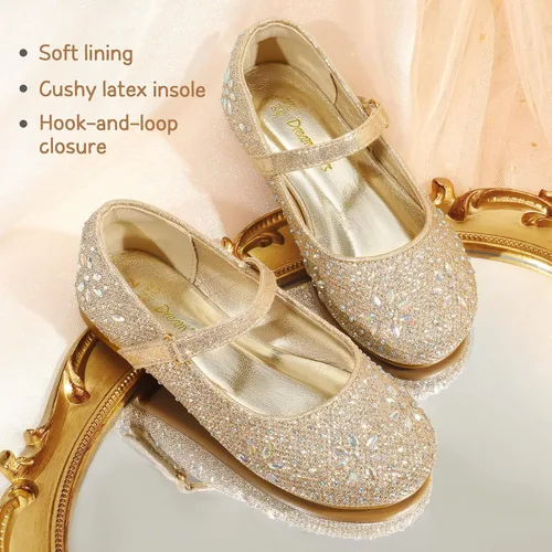 Miniatura 4 de DREAM PAIRS Zapatos de vestir Mary Jane con hebilla de diamantes de imitación y correa de bailarina plana para niña pequeña