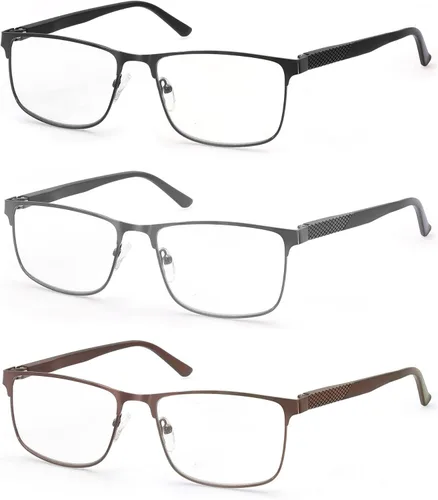 HEEYYOK Gafas de lectura para hombre, 3.00, paquete de 3 lentes de lectura con bloqueo de luz azul, para lectura de metal, antifatiga ocular/migraña