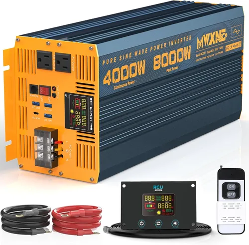 Miniatura 12 de Inversor de Potencia de Onda Sinusoidal Pura de 1200 Vatios DC 12V a 110V AC Convertidor con Dos Salidas de CA, Puertos USB de Carga Rápida